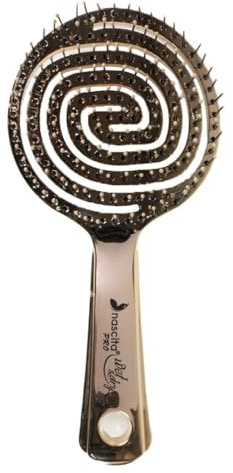 nascita Haarbürste ohne Ziepen für Damen, Herren & Kinder - Entwirrbürste für Locken, lange & nasse Haare - Nachhaltige Detangler Bürste mit Spiralfeder mit 3D-Flexi-Design - Hair Brush Shiny Gold