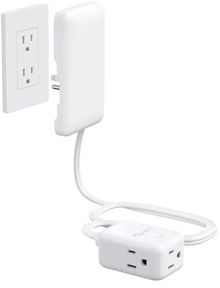 NUTICT Flat Extension Cord with 3 Outlets, 3FT Short Extension Cord Flat Wall Plug & Ultra-Thin Outlet Cover, 900J Surge Protection, 13A/1625W, ETL Listed, White Outlet Extender for Kitchen Bathroom