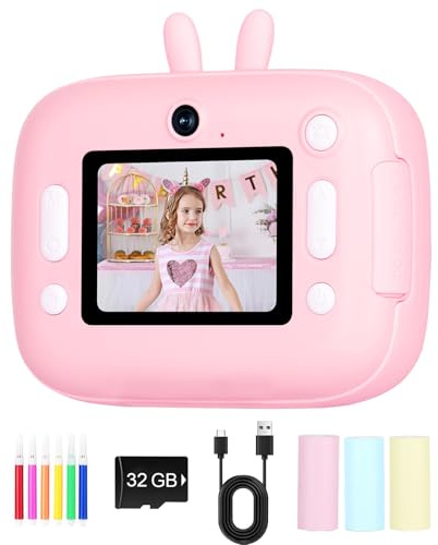 Suzii Mini stampa istantanea con fotocamera digitale 1080HD e carta arrotolabile per stampare tempestivamente 32 diversi bordi e giochi, macchina fotografica, regalo di Natale, compleanno per ragazze