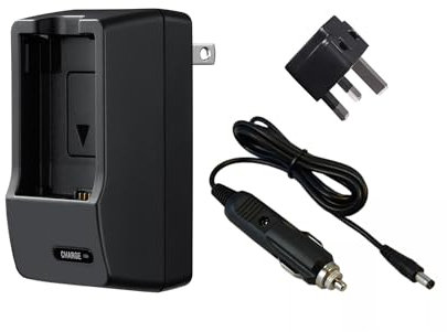 Caricabatteria applicabile per Panasonic HC-V750. Tensione universale (100-240 V), design compatto portatile, spina estraibile (include caricabatteria da auto e spina adattatore UK)