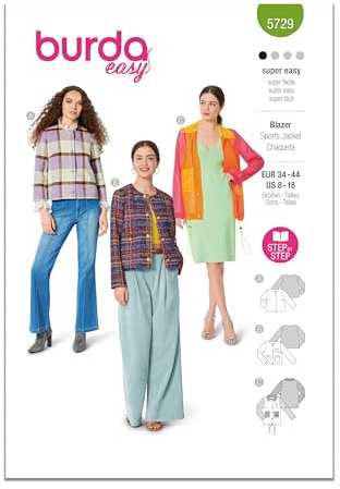 Burda X05729BURDA Easy to Make Misses' Bouclé Blazer and Flannel Jacket Sewing Pattern Packet, Design Code B5729, Sizes 8-18 (34-44)
