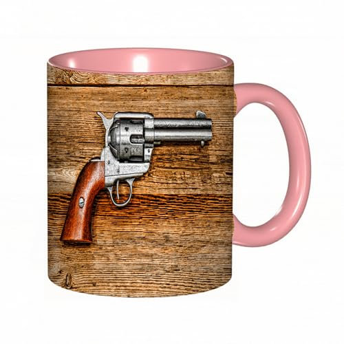 EKLMPS Tazas de Café,Taza de Cerámica para Té y Café,330ml/11oz,Regalos original,Aniversarios,nupical,desayuno,Románticos,Revólver de estilo antiguo occidental, pistola antigua de seis tiros, arma