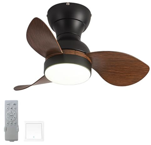 GODFSAHG Ventiladores de Techo pequeños LED con Luces, Luces de Ventilador silenciosas Reversibles de 6 velocidades con Control Remoto, Ventiladores de Techo con Temporizador Modernos de 3