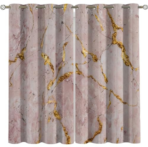 Kinder Gardinen Kinderzimmer Junge Mädchen Blickdicht Roségoldener Luxusmarmor 280X260Cm 2Er Set Verdunkelungsvorhang Thermovorhang Hitzeschutz Vorhänge Wohnzimmer Schlafzimmer Vorhänge Mit Ösen