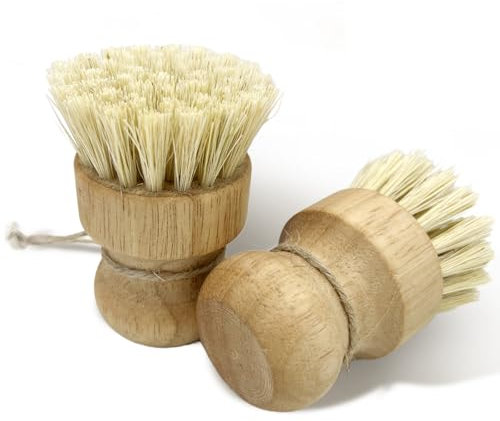 2pcs Wooden Dish Scrub Brushes for Kitchen, Eco-Friendly Cleaning Scrubbers, Natural Sisal Bristles for Dishes and Washing Cast Iron Pans