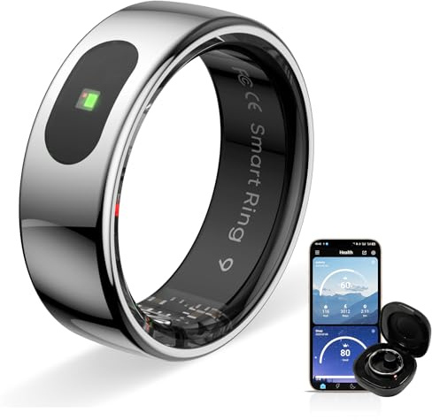 HPLSZCN Smart Ring für Herren & Damen - Touch-Steuerbarer Fitness Tracker, 5ATM Wasserdichter Smart Rings, Kompatibel mit iPhone & Android (Silber, 7)
