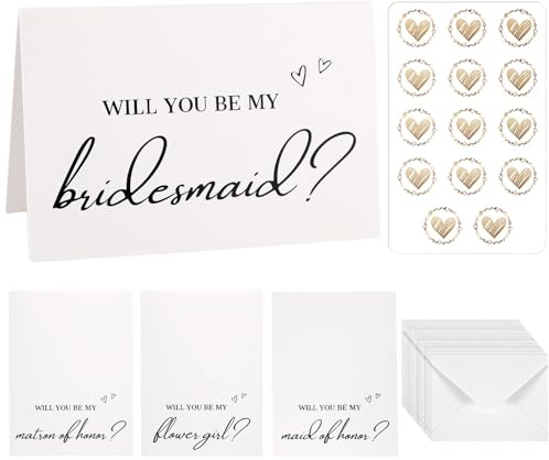 BOXOB 14er-Pack Brautjungfern Antragskarten Set, 8 Willst du meine Brautjungfer Sein 2 Trauzeugin 2 Blumenmädchen 2 Trauzeugin Karten mit Umschlägen Hochzeitseinladung Brautparty-Geschenk für Sie