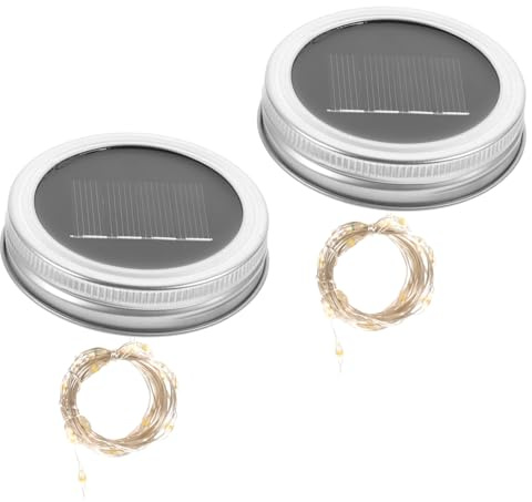 HOLIDYOYO 2pcs Solar Jar Lid String Lights, Led Solar Powered Decorative Bottle and Glass Jar Fairy Lights, 2m Warm White Outdoor Garden Lighting for Patio and Yard