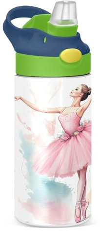 JUMBEAR Bouteille d'eau isotherme avec couvercle à paille en acier inoxydable pour garçons et filles - 350 ml