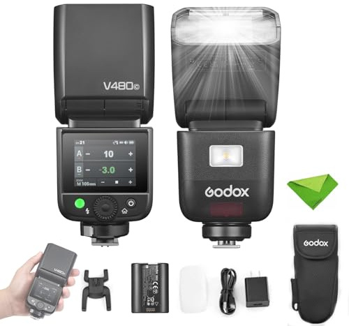 Godox V480 V480-C TTL-Blitz für Canon-Kameras, GN50 1/8000 HSS, 650-Vollleistung, 1,7 s Wiederaufladezeit, integriertes Einstelllicht, Lithium-Ionen-Akku, Touchscreen-Blitzgerät (V480C)
