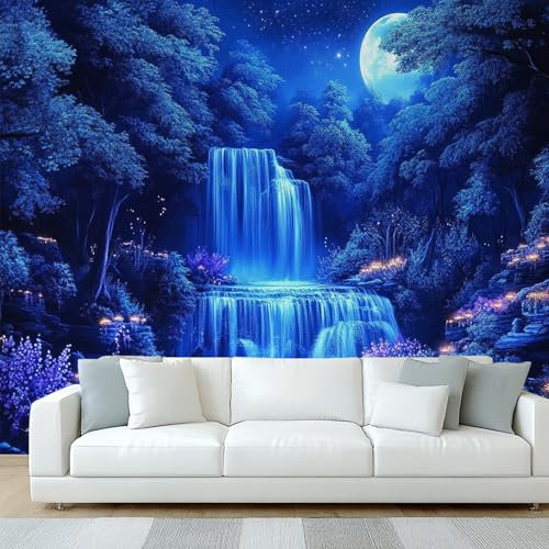 Générique Papier Peint Panoramique Cascade, Papier Peint Lune Forêt, Fresque Murale, Decoration Chambre Salon, 450 x 315 cm &WQET