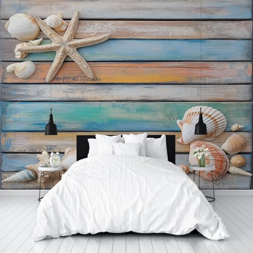 Dppyuxa Coquille D'Étoile De Mer Papier Peint 3D Coloré Papier Peint Panoramique Intissé 150x105 cm Décoration Murale Interieur pour Salon et Chambre Enfant