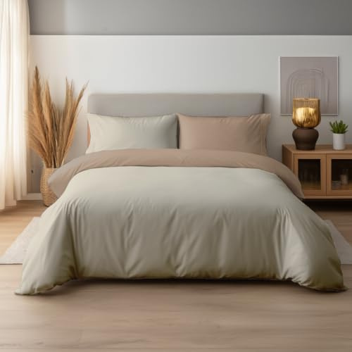 Dorian Home - Set Copripiumino con Sacco Copri Piumino e Federe in Morbida Microfibra Certificata Double Face (Panna/Nocciola, Singolo - 150x200)