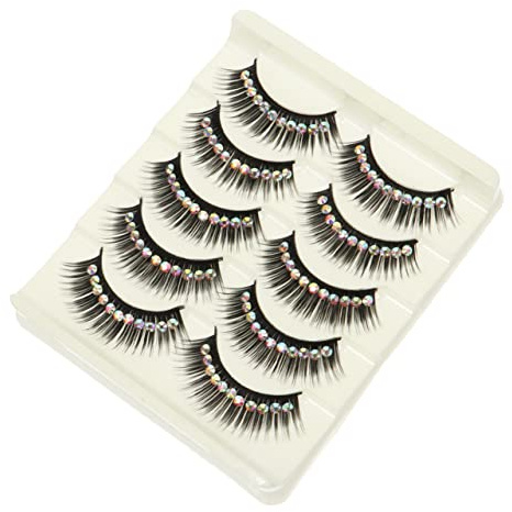 DEARMAMY Faux Cils Longs Brillants Paillettes 10 Paires pour Femmes et Filles Maquillage Cosplay Soirée Spectacle Noir Strass
