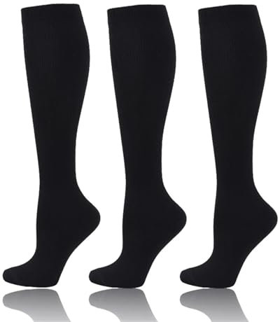 RRYPBOVG Kompressionsstrümpfe Herren 3 Piars Kompressionsstrümpfe for Leggings Laufdruck Fußballsocken for Erwachsene Edition Network Red Pressure Nurse Socks(3YSZ03-BK,S-M)