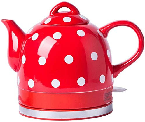 HNVBDOPAE Bollitore Elettrico in Ceramica Senza Fili, 1000 W, Teiera Retrò, 1,0 L, Base Rimovibile, Funzidi Asciugatura/Rosso/Rosso