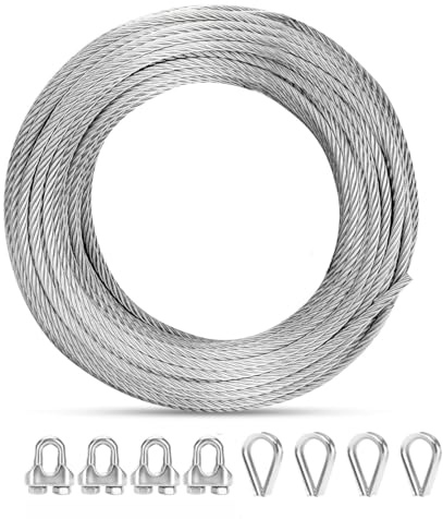 Hanured® 15M Ø6mm Cable de Acero Inoxidable, Núcleo de 7 x 19 Hilos, Resistencia a La Rotura de 2900 kg, para aviones Yard tirolesa, barandilla de la cubierta, ascensores barco