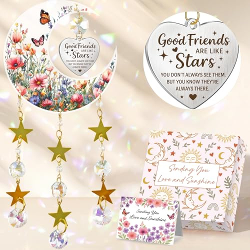 Joybble Friend Gifts, Gifts for Women - Butterfly Crystal Suncatcher, Sun Catchers for Windows, Flower Moon Rainbow Crystal Suncatchers, Ideal Friendship Gifts on Her Birthday, with Greeting Card
