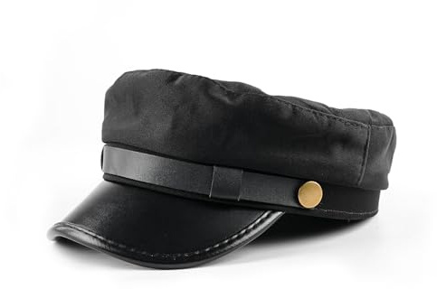 Haayymo Unisex Vintage Chauffeur Cap, Retro Newsboy Baker Boy Hat with PU Leather Peak, Breathable Cotton Linen Flat Cap for Men & Women, Taxi Driver Costume Hat, Casual Fashion Cap (Black)