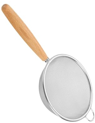 Premium Edelstahl Sieb - 304 Holzgriff Feinmaschiges Seiher - Perfekt Zum Sieben Von Mehl Gewürzen Flüssigkeiten In Küche Backen Kochen Mit Robustem Griff Und Langlebigem Design