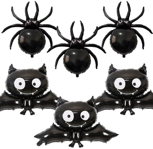 DazzJoy 6 Stück Halloween Deko Spinnen Fledermaus Luftballons, XXL Luftballon Tiere Ballons Spinnen Fledermaus, Halloweens Fledermaus Spinne Deko Folienballon für Halloween Party, Horror Dekorationen