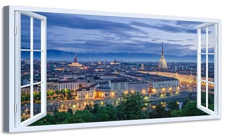 Quadro finestra panorama Torino Mole Antonelliana - Stampa su tela con telaio in legno - 160x80 cm