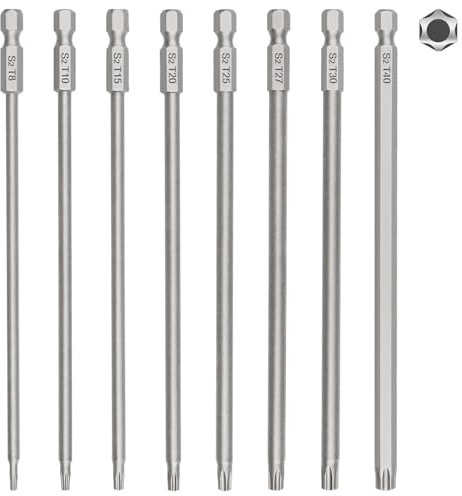BEASAFY 8 Stück Torx lang Schraubendreher Bit Set 150mm, 1/4 Magnetisch Sternenkopf Schraubenziehe, Elektrische Bits Set(T8/T10/T15/T20/T25/T27/T30/T40)