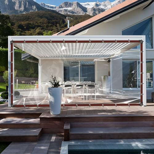 8X16.4FT Clear Waterproof Tarps (Increase Grommets, 33FT Windproof Rope Ties) Heavy Duty Poly Tarpaulin Outdoor Rainproof Covering, Clear Plastic Vinyl Tarp for Patio Covering Henhouse Porch Canopy