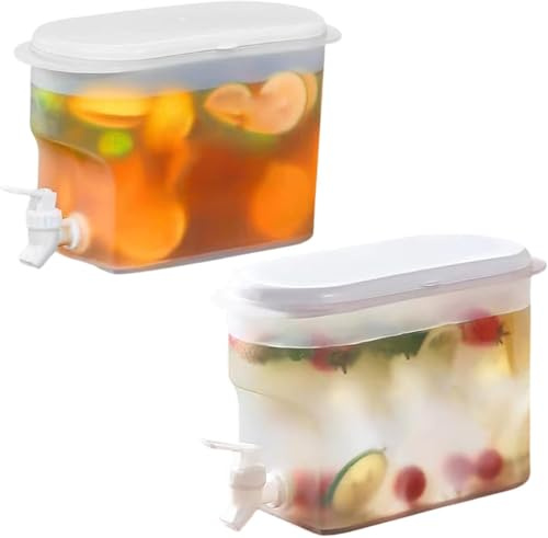 Getränkespender Mit Zapfhahn - 2.8L Kühlschrank Kaltkessel Mit Wasserhahn Und Deckel | 2 Stück Große Kapazität Eiswassereimer | Für Erfrischende Getränke, Obsttee, Zitronentee, Kaltgebrüh