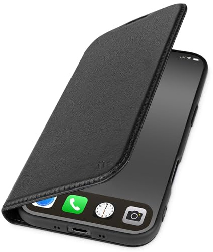 WIIUKA Étui pour iPhone Air - En cuir allemand - Avec compartiment pour cartes - Extra fin - Avec fonction support - Noir