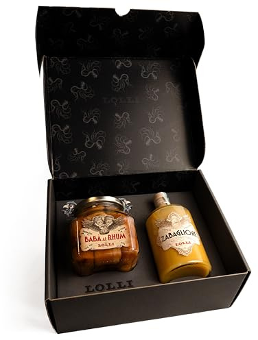 LOLLI - Luxury Box Set limited edition, babà napoletano e liquore, set per regali ed occasioni speciali, babà vaso 620g e liquore in bottiglia 500ml (Box, Babà al Rhum e Liquore allo Zabaglione)