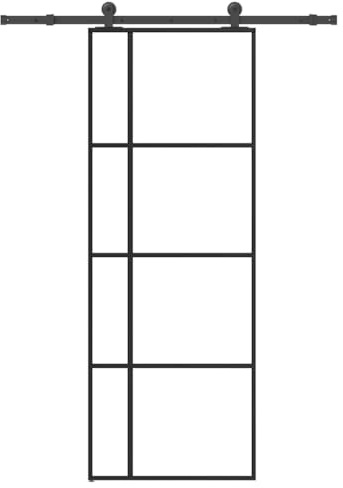 Iiaky Schiebetür Komplettset mit tür Glasschiebetür Komplettset Schiebetür mit Beschlag Schiebetürsystem ESG-Glas & Aluminium-Transparent-76 x 205 cm (152.5 cm)