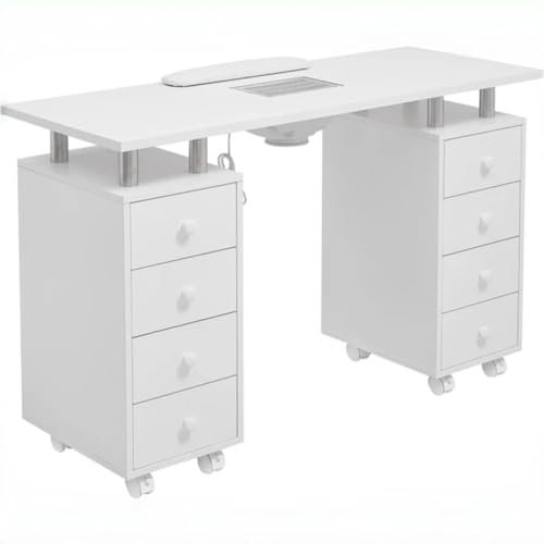 Home Nature Maniküretisch mit 8 Schubladen, Nageltisch für Nagelstudio, Schreibtisch mit Absaugung, Armlehne, 3 Staubsaugerbeuteln, Nagelfrisiertisch, Table für Nail Tech & Kosmetikstudio mit Rollen