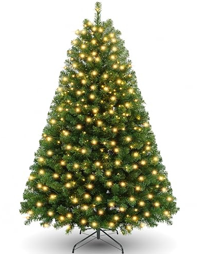 Sapin de Noël Artificiel Premium 180cm (Ø.110 cm) avec 250 LEDs, 8 Modes d'Éclairage, 1000 Branches, Réaliste, Facile à Assembler, Arbre de Noël en Plastique avec Support Métallique et Gants (Vert)