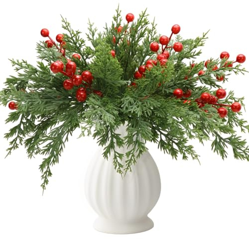 IIRC 45 Stück Künstliche Tannenzweige & Beerenzweig, Tannenzweige Künstlich Wie Echt, Für Weihnachten Girlande DIY Basteln Deko