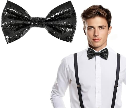 Lysjoy Noeud Papillon Homme avec Paillettes, Réglable Accessoire Paillette Homme Pré-noué Flash Bow Tie pour Mariage, Fête, Carnavals, Soirée (Noir)