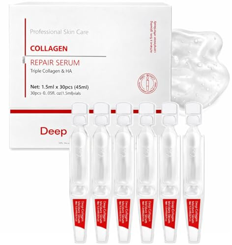 Triple Collagen & Hyaluronic Acid Serum Ampoules – Anti Ageing Hydrating Face Serum, Barrier Repair & Firming Moisturiser, Single Use Vials 30x1.5ml, For All Skin Types