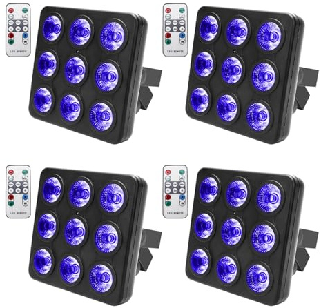 4 luci par LED quadrate da 9x10 W, 8 canali DMX512, telecomando ad attivazione sonora, for DJ, discoteca, bar, feste