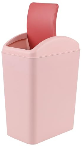 Tyminin Slim Bathroom Bin with Lid, Plastic Swing Top Bin, 20 Liters Waste Basket for Bedroom Living Room Office(Pink)