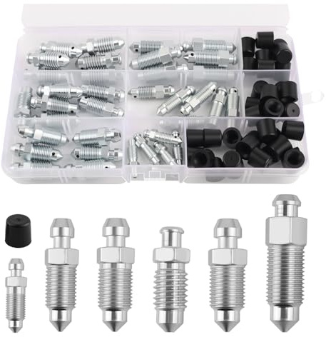 36PCS Brake Bleeder Screw Kit with Dust Cap,Multi-Size SAE & Metric Brake Bleeder Valve Kit Replacement H9403-6 H9410-6 H9406-6 H9402-6 H9407-6,Brakes Bleed Kits with Storage Box