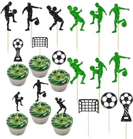 Kexinmierxi 24 Pack Soccer Theme Cupcake Toppers for Boys