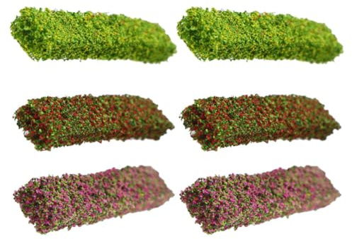 Amosfun 6 Tiras de Arbustos en Miniatura Estáticos, Modelo de Vegetación para Trenes y Maquetas, Arbustos Verdes Flores Rojas, Amarillas y Moradas, 10 Cm, 6 Piezas para Dioramas