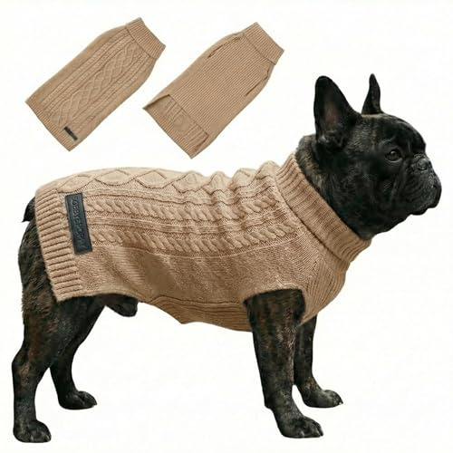 Bobby & Poppy Strick Hundepullover, Warmer Winterpullover für kleine, mittlere & große Hunde, ultrasofter Hundepulli Zopfmuster Dackel Französische Bulldogge Welpen - Beige S Cable Dog_BEIGE_S