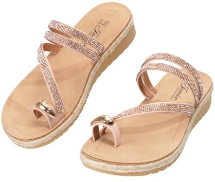 JOMIX Sandali Donna Estivi Aperti con Punta Divisa Zeppa e Strass Comode Scarpe Aperte Leggere e Traspiranti Ciabatte Eleganti alla Moda per Spiaggia Mare e Vacanza (PINK,40)