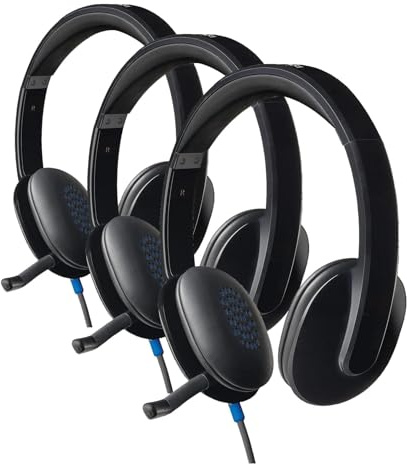 Logitech H540 Kopfhörer mit Mikrofon, Stereo-Headset, Verstellbares Mikrofon mit Rauschunterdrückung, Integrierte Equalizer, Bedienelemente am Ohr, Stummschaltungsanzeige, USB-Anschluss - Schwarz