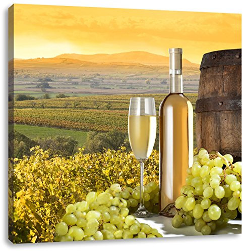 Pixxprint Vigne avec une bouteille de vin et 40x40 cm art toile décoration