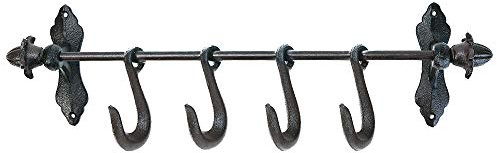 Sungmor Heavy Duty Cast Iron Coat Hook Wall Planter Hanger - 49CM/19.3INCH & Slidable 4 Hooks - Home & Garden Decorative Vintage Hanging Hook Wall Decoration for Clothes Hats Towels Cups Pans Pots