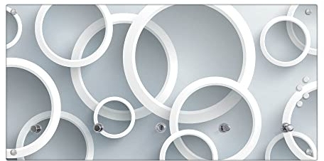 banjado® Wandgarderobe aus Echtglas/Design Garderobe 80x40x6 cm groß/Flurgarderobe mit 5 Haken/Magnetisches Garderobenpaneel Motiv Weiße Ringe