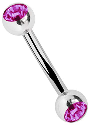 Titan Piercing Schmuck Banane in 1,6 x 14 mm mit 2 pinken Steinkugeln in 4 mm