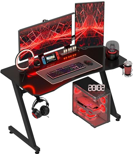 HOMCOM Mesa Gaming 120x65x74,5 cm Escritorio Ergonómico para PC Negro